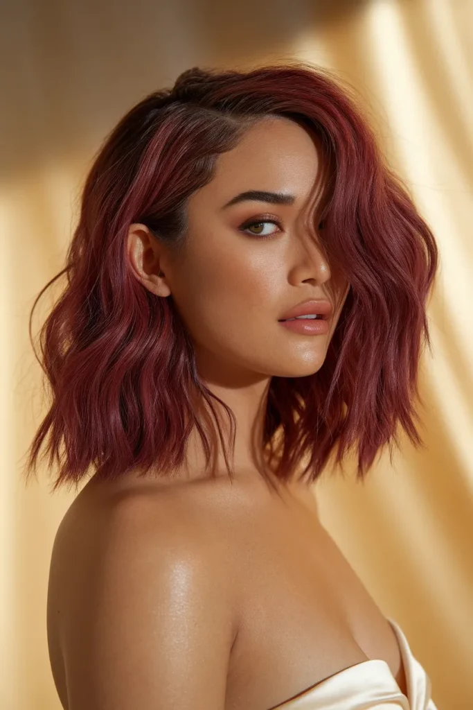 Velvet Burgundy Hair Color On Warm Skin Tones