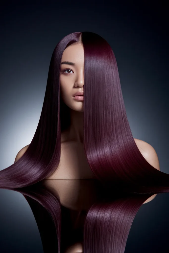Velvet Burgundy Hair Color With Glossy Finish