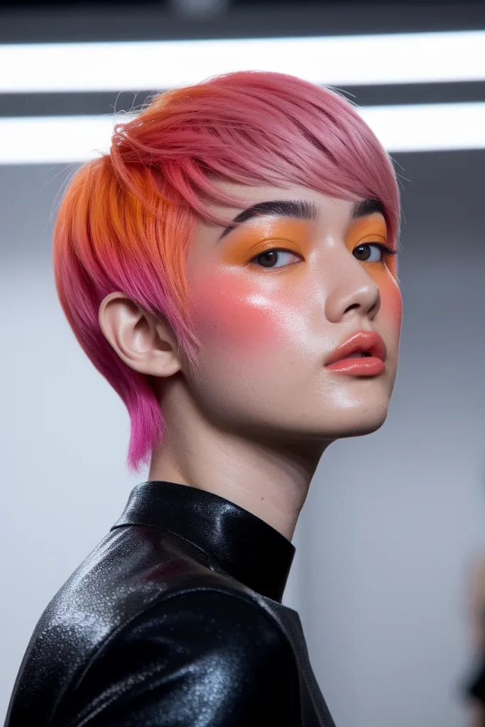 Vibrant Pink and Orange Shag with Feathered Layers