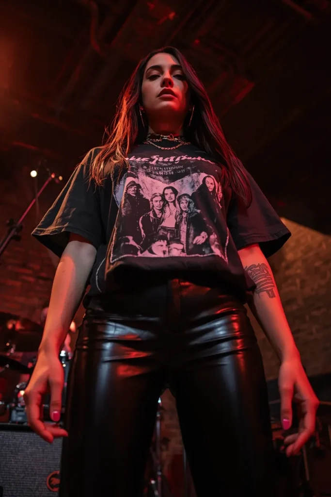Vintage Band Tee and Leather Pants