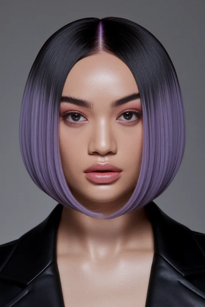 Violet Peekaboo Highlights In A Bob Haircut