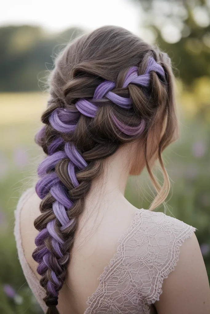Violet Peekaboo Highlights In Braids