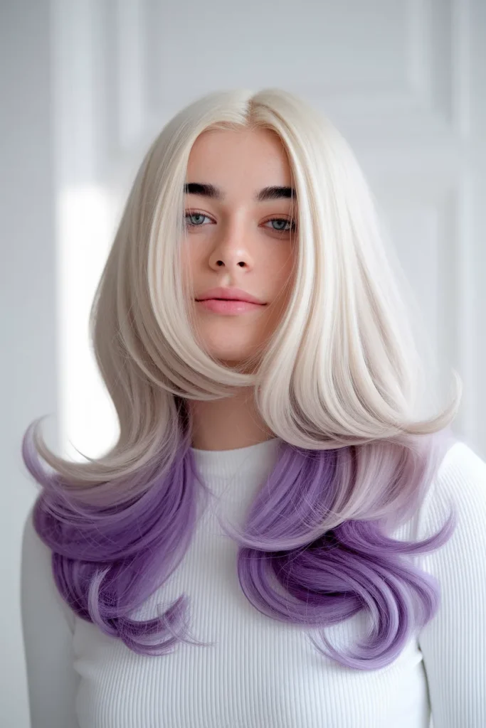 Violet Peekaboo Highlights On Blonde Hair