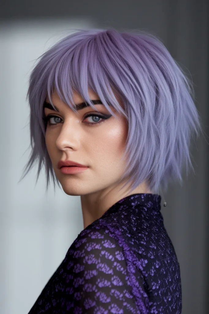 Violet Shaggy Wolf Cut with Flipped Layers