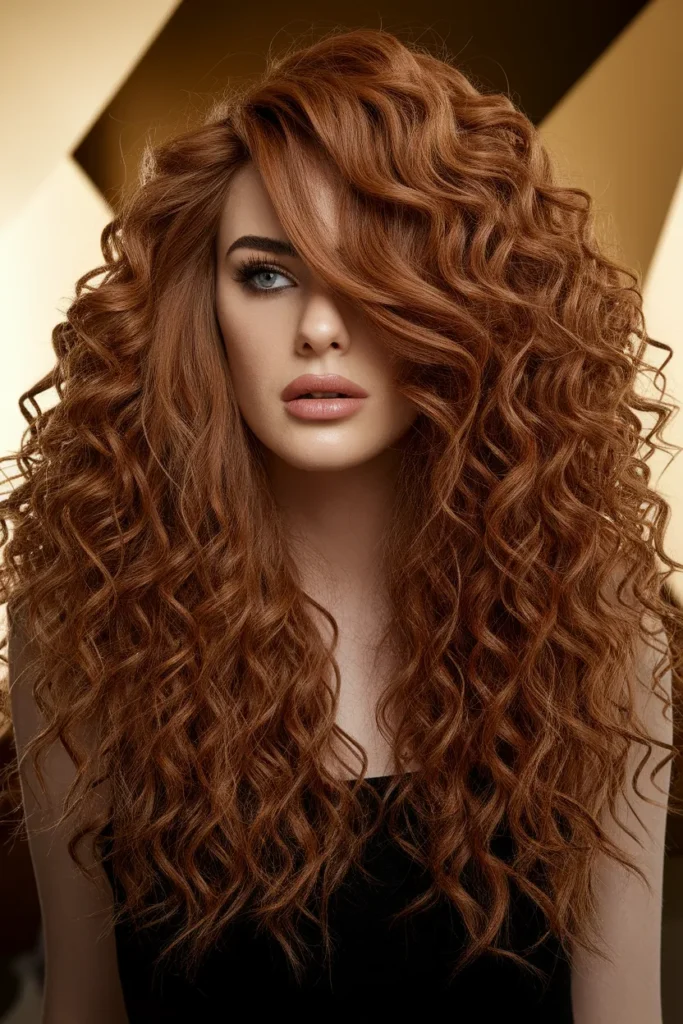 Voluminous Curls with Long Side Bangs