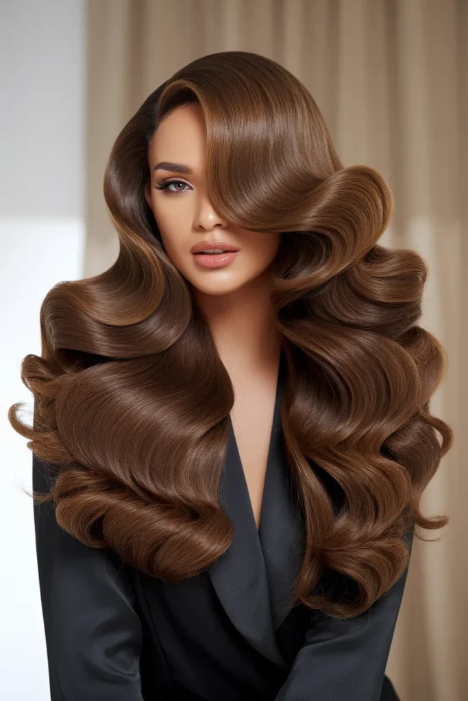 Voluminous Curls with Side Part