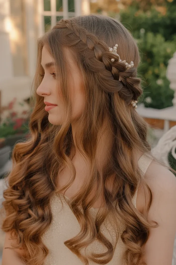 Waterfall Braid With Curls