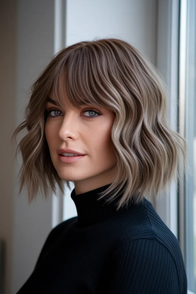 Wavy Bob with Feathered Side Bangs