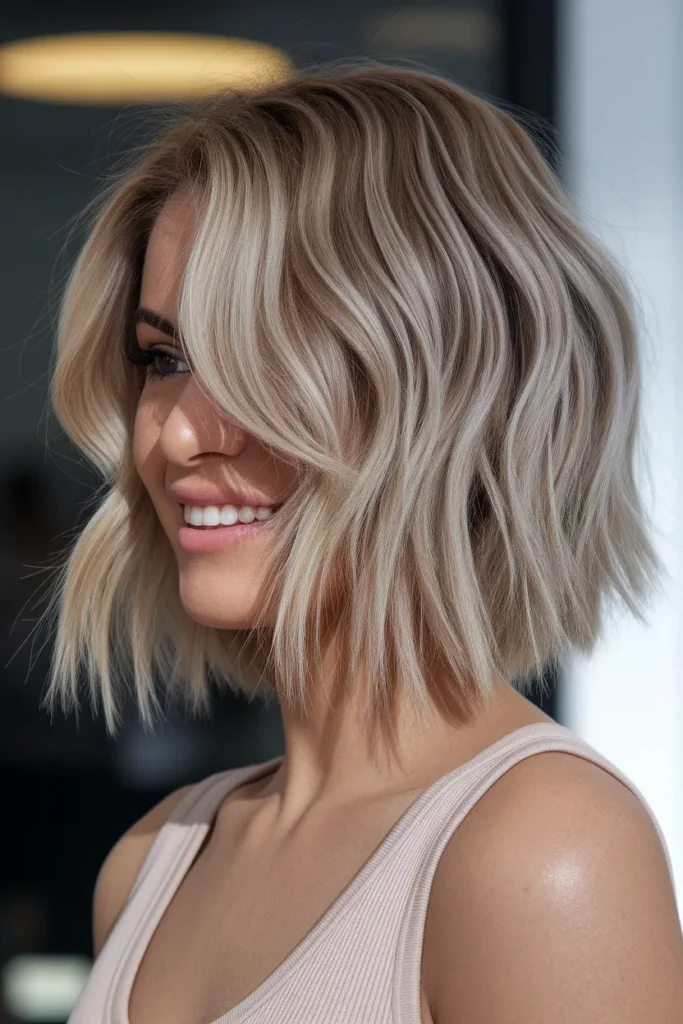 Wavy Shag with Warm Blonde Highlights