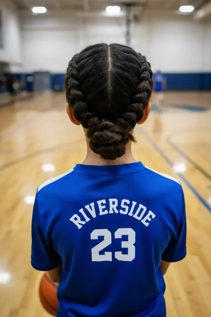 Wrapped French Braids Basketball Hairstyle for Girls